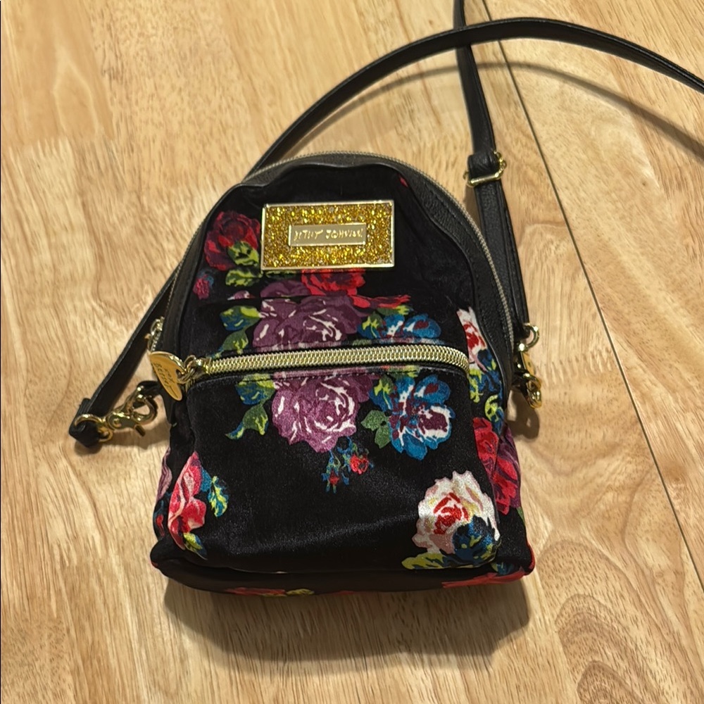 Betsey Johnson Black Mini Bag with Floral Design
